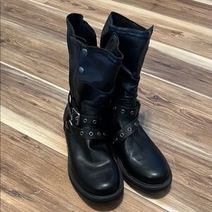Zodiac Black Moto Biker Boots with Buckle Detail